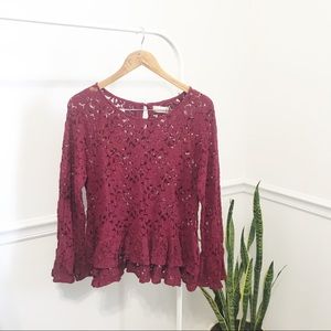 🚌 Altar’d State | Maroon Lace Peplum Blouse S